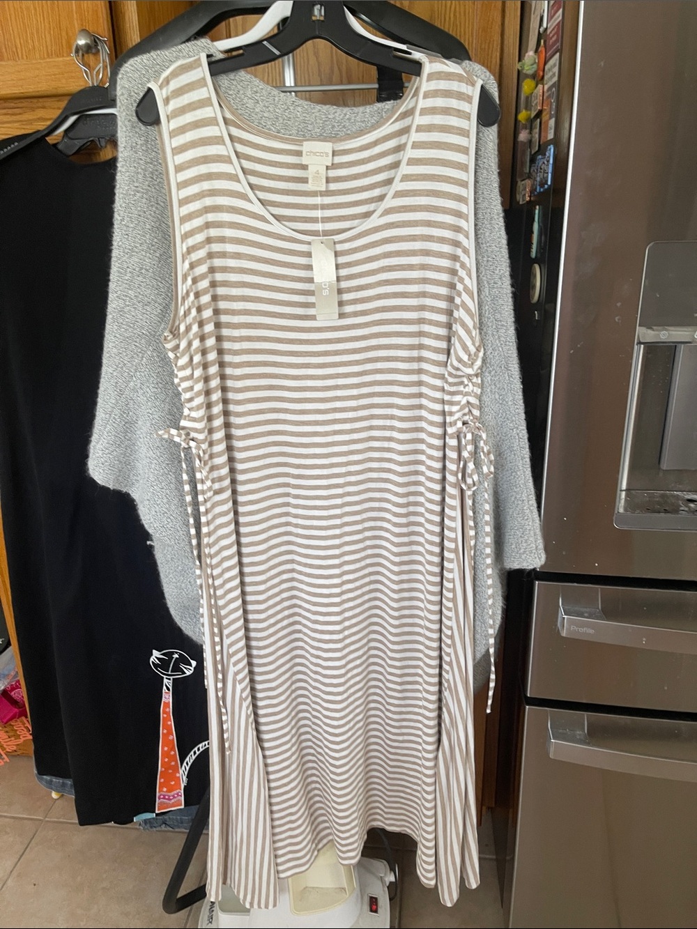Chico's Striped Sleeveless Tank Midi Dress in Beige and White 4 or XL